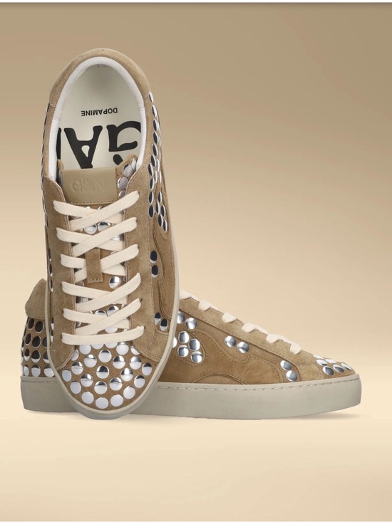 Doma Shoes - Doma Taupe Suede Studded Lace-Up Sneakers